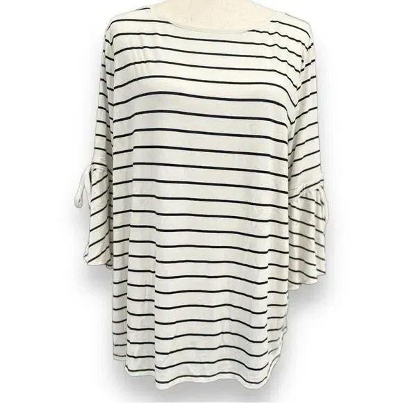 White House Black Market XL Striped Bell Sleeve Blouse with Ribbon Tie - Picture 11 of 11